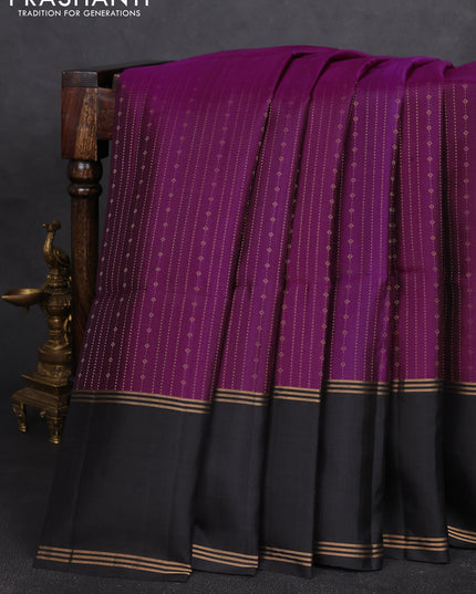 Pure soft silk saree purple and black with allover zari stripe & buttas and rettapet zari woven border