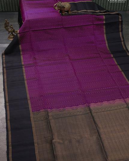 Pure soft silk saree purple and black with allover zari stripe & buttas and rettapet zari woven border