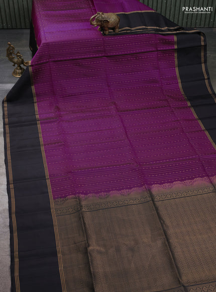 Pure soft silk saree purple and black with allover zari stripe & buttas and rettapet zari woven border