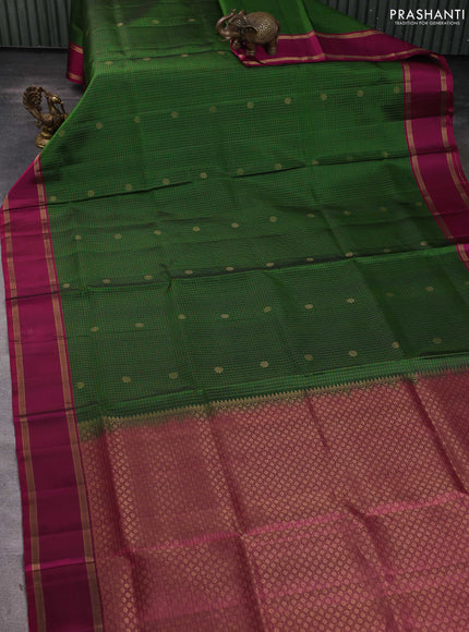Pure soft silk saree green and purple with allover zari checks & buttas and rettapet zari woven border
