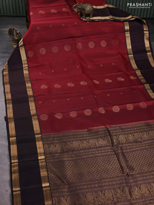 Pure soft silk saree maroon and coffee brown with zari woven buttas and rettapet zari woven border