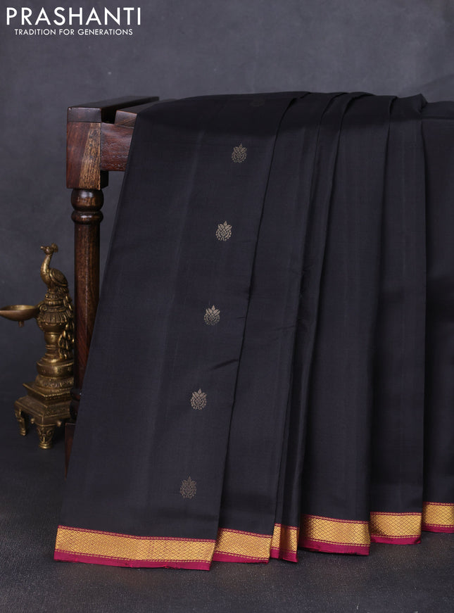 Pure soft silk saree black and pink with zari woven buttas and small zari woven border