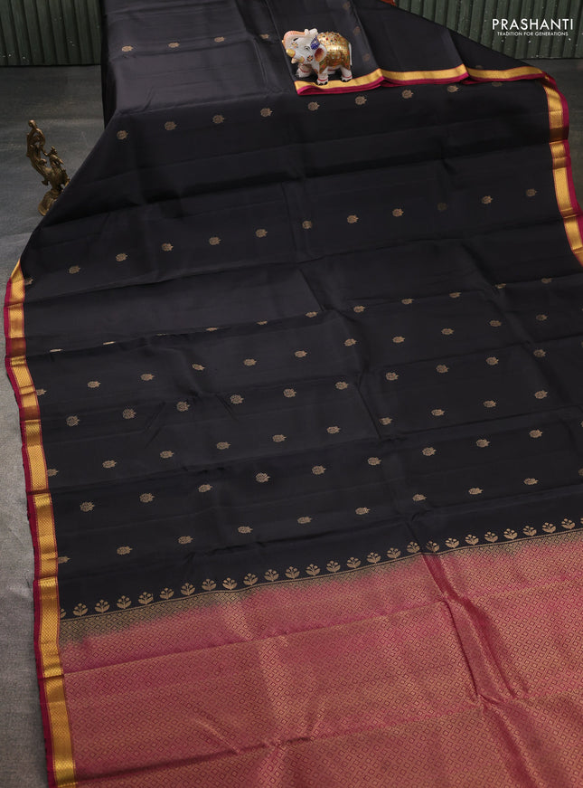 Pure soft silk saree black and pink with zari woven buttas and small zari woven border