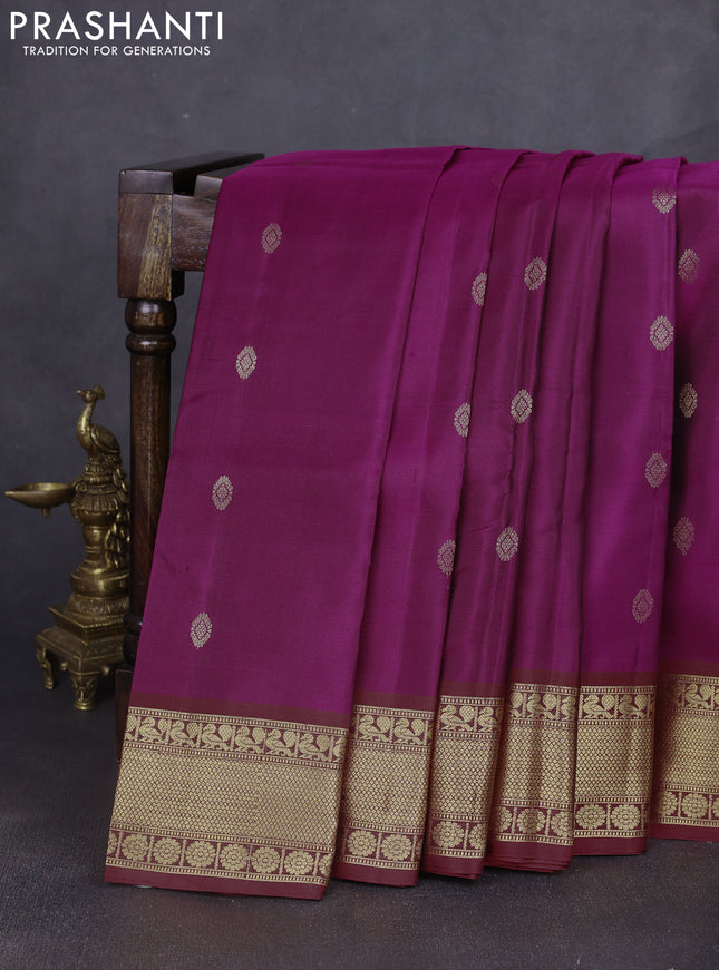 Pure soft silk saree magenta pink and maroon with zari woven buttas and zari woven border