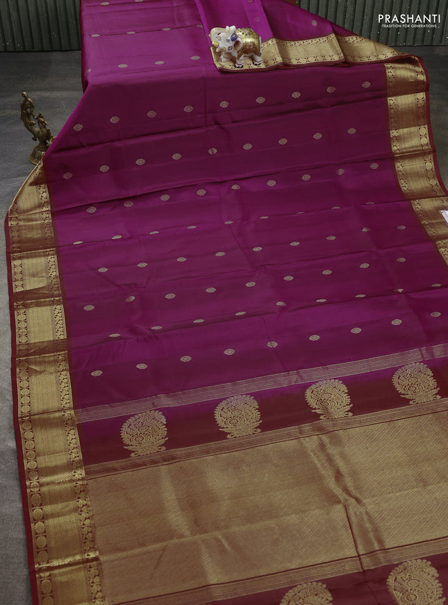 Pure soft silk saree magenta pink and maroon with zari woven buttas and zari woven border