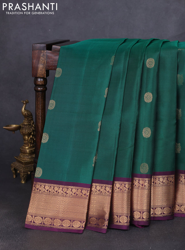 Pure soft silk saree green and deep purple with annam zari woven buttas and zari woven border