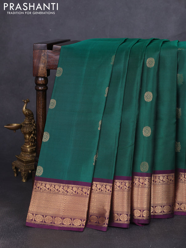 Pure soft silk saree green and deep purple with annam zari woven buttas and zari woven border