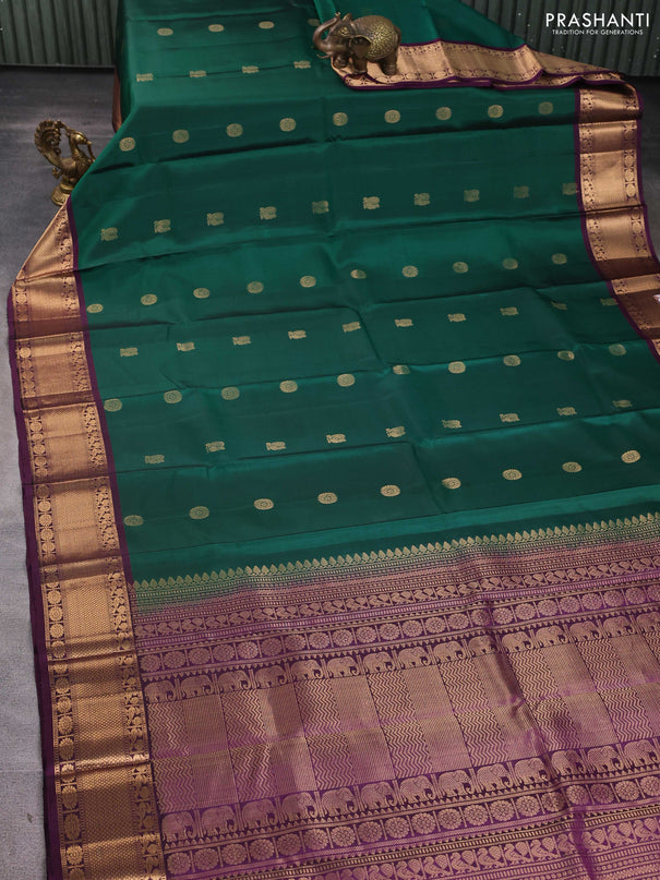 Pure soft silk saree green and deep purple with annam zari woven buttas and zari woven border