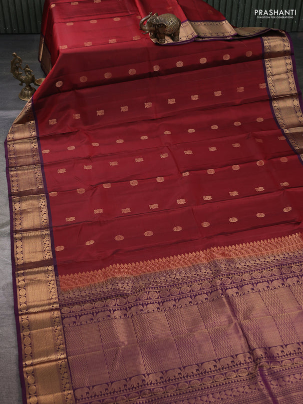Pure soft silk saree maroon  and deep purple with annam zari woven buttas and zari woven border