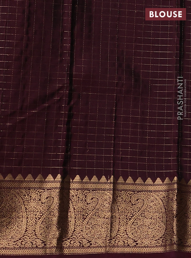 Pure soft silk saree maroon shade with allover zari checked pattern and paisley zari woven border