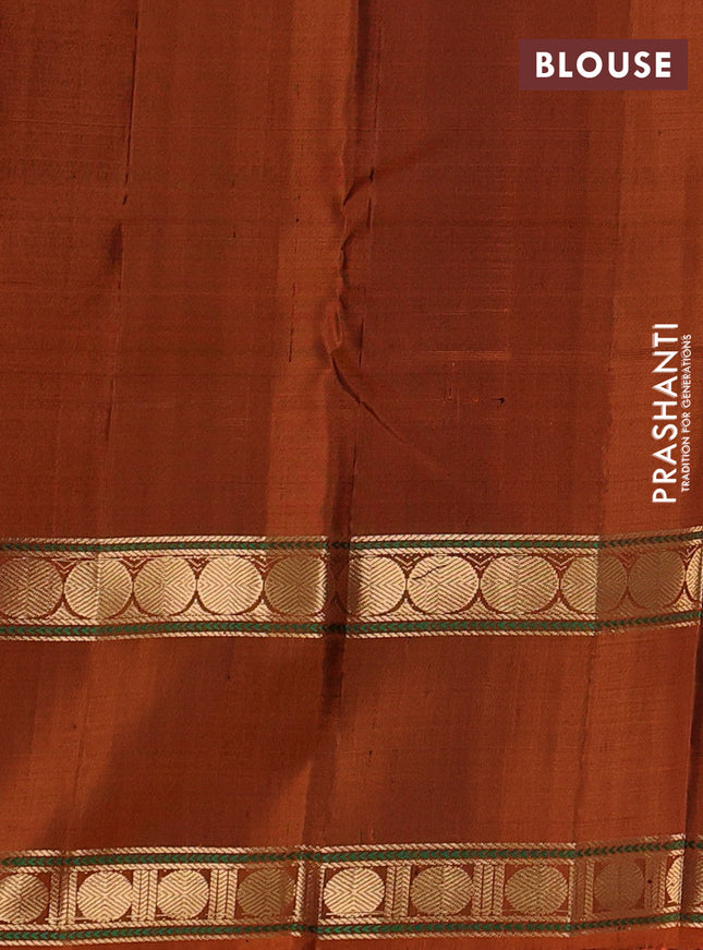 Pure soft silk saree wine shade and rustic orange with zari woven buttas and long rettapet zari woven border