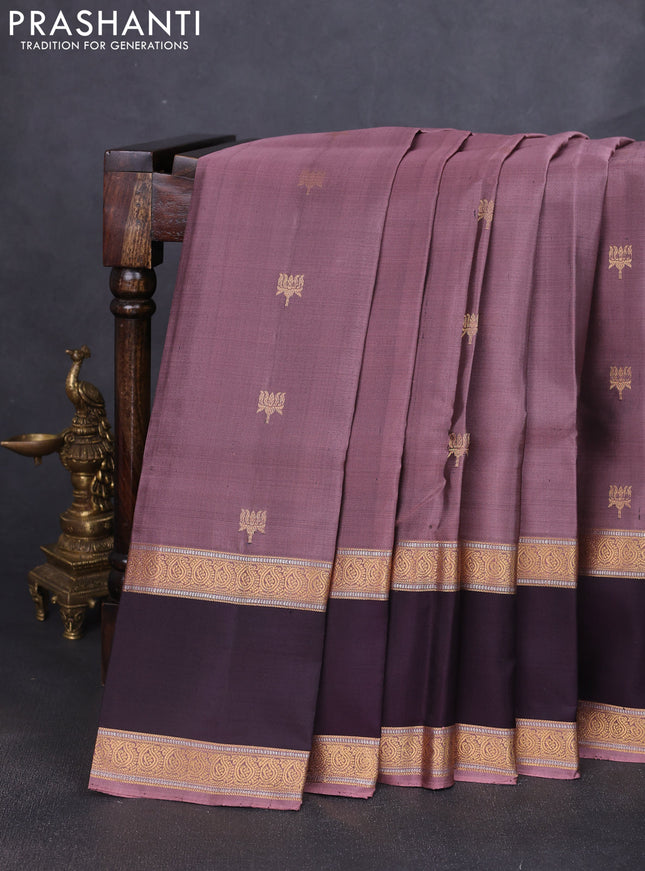 Pure soft silk saree rosy brown and wine shade with zari woven buttas and long rettapet zari woven border