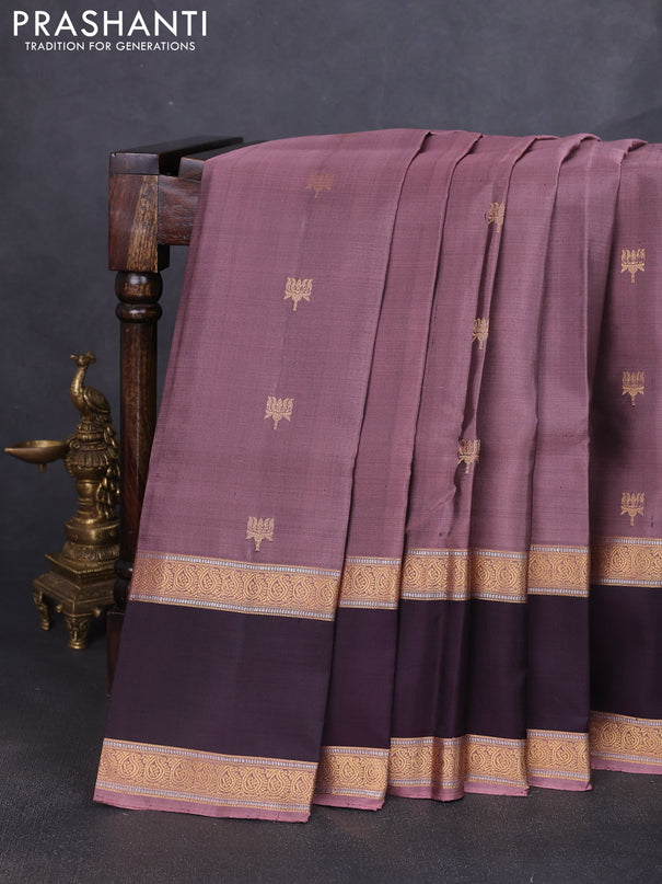 Pure soft silk saree rosy brown and wine shade with zari woven buttas and long rettapet zari woven border