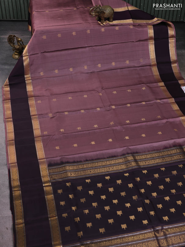 Pure soft silk saree rosy brown and wine shade with zari woven buttas and long rettapet zari woven border
