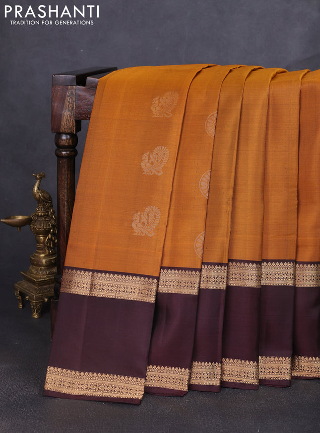 Pure soft silk saree honey shade and coffee brown with zari woven buttas and long rettapet zari woven border