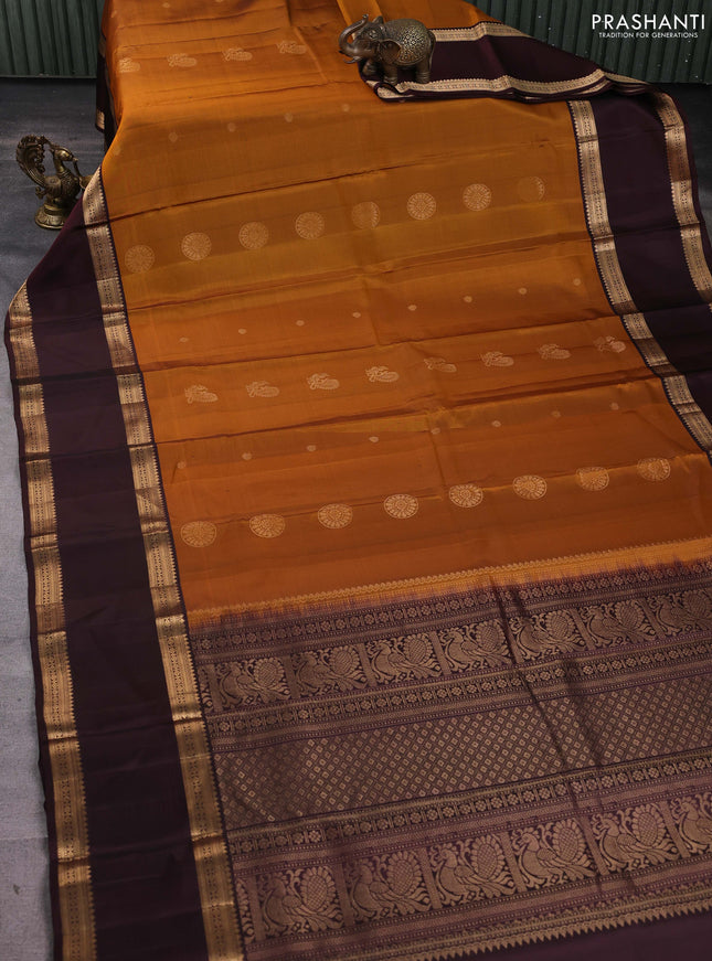 Pure soft silk saree honey shade and coffee brown with zari woven buttas and long rettapet zari woven border