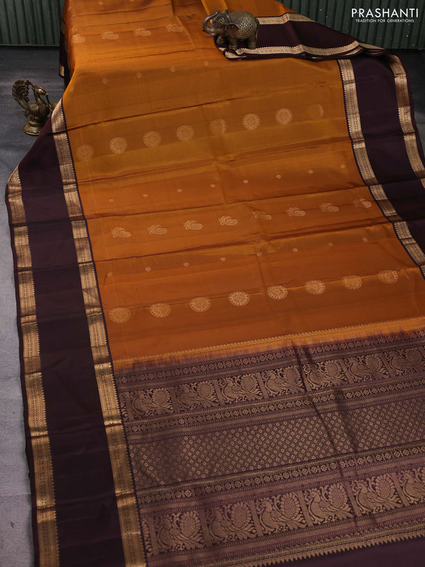 Pure soft silk saree honey shade and coffee brown with zari woven buttas and long rettapet zari woven border