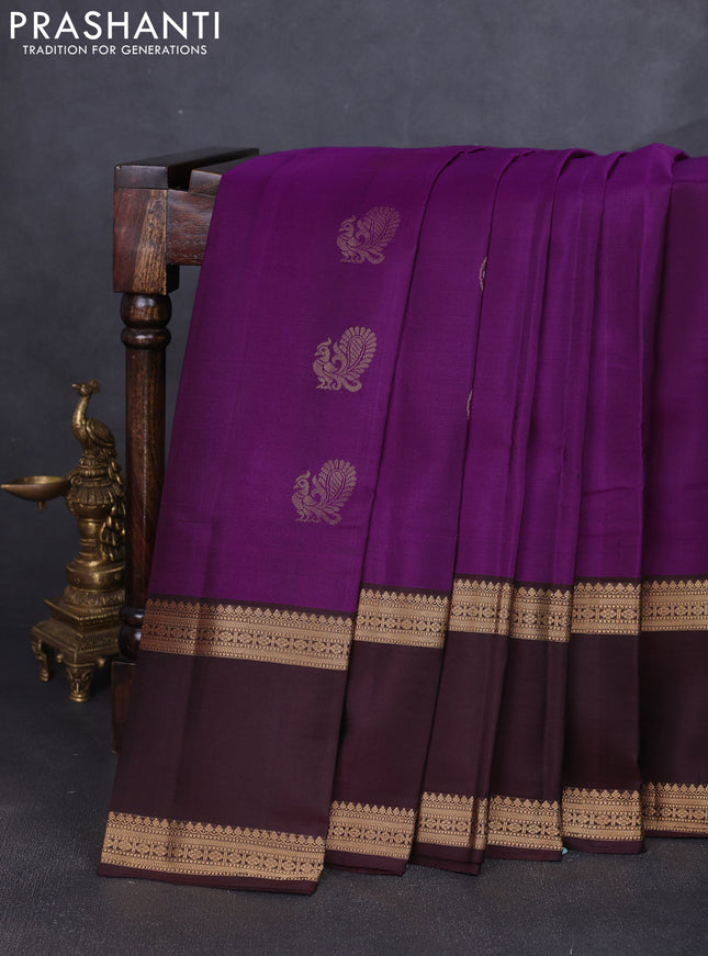 Pure soft silk saree purple and coffee brown with zari woven buttas and long rettapet zari woven border