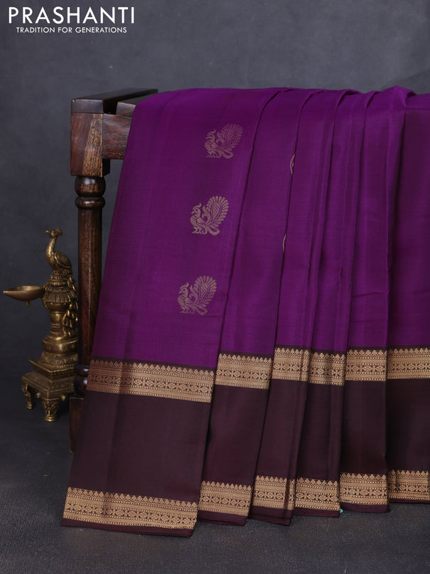 Pure soft silk saree purple and coffee brown with zari woven buttas and long rettapet zari woven border