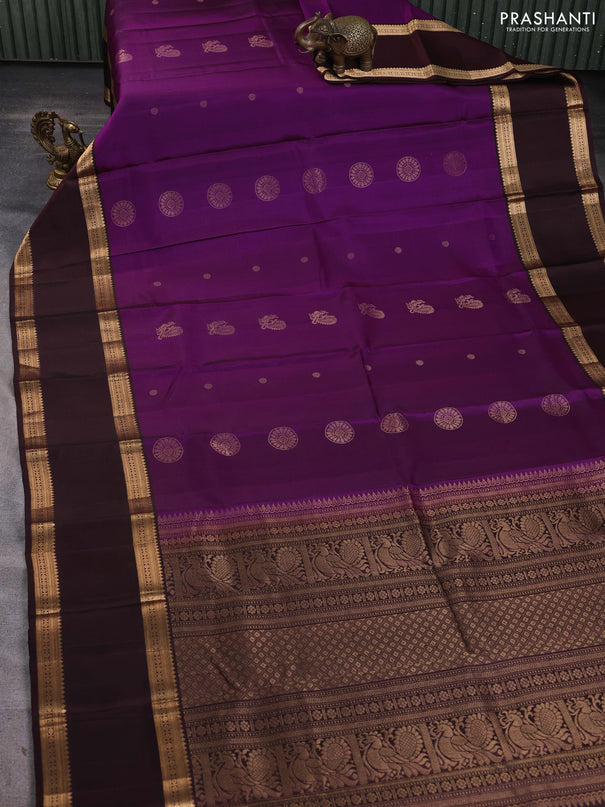 Pure soft silk saree purple and coffee brown with zari woven buttas and long rettapet zari woven border