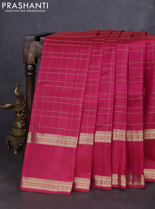 Pure soft silk saree dual shade of pink and green with allover zari woven checked pattern and long rettapet zari woven border