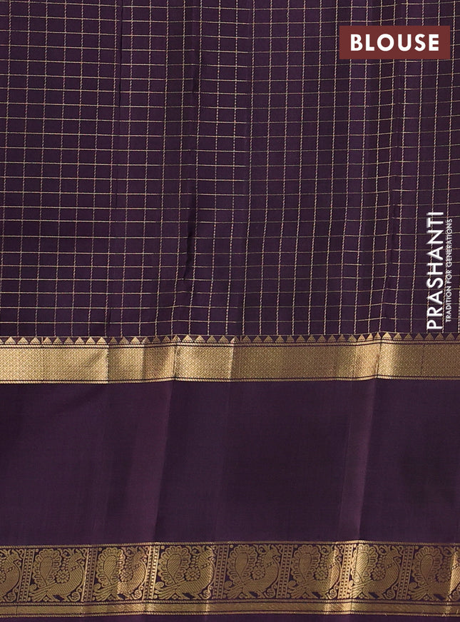 Pure soft silk saree rustic orange and wine shade with allover zari woven checked pattern and long rettapet zari woven border