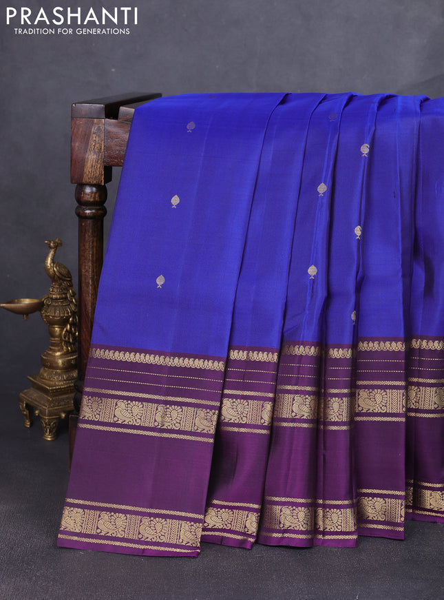 Pure soft silk saree blue and purple with zari woven buttas and long rettapet zari woven border