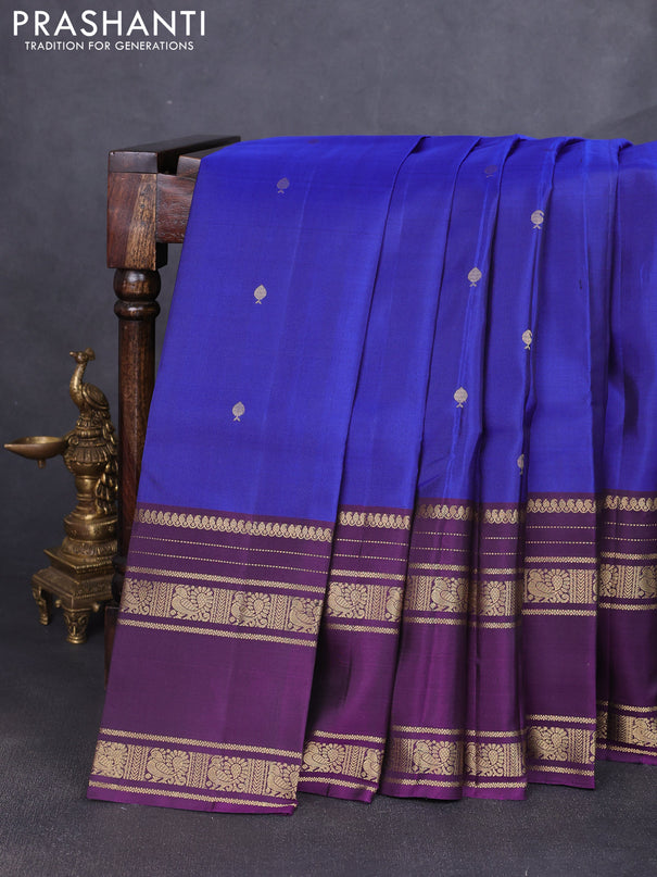 Pure soft silk saree blue and purple with zari woven buttas and long rettapet zari woven border