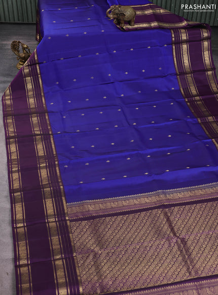 Pure soft silk saree blue and purple with zari woven buttas and long rettapet zari woven border