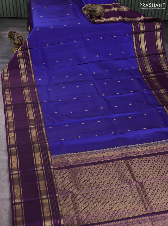 Pure soft silk saree blue and purple with zari woven buttas and long rettapet zari woven border
