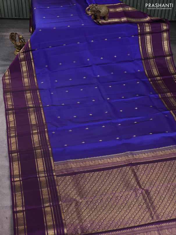Pure soft silk saree blue and purple with zari woven buttas and long rettapet zari woven border