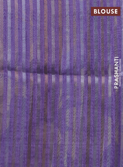 Organza tissue tussar saree violet with floral prints and lace work border