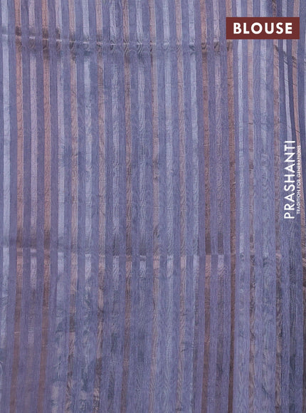 Organza tissue tussar saree pastel grey with floral prints and lace work border
