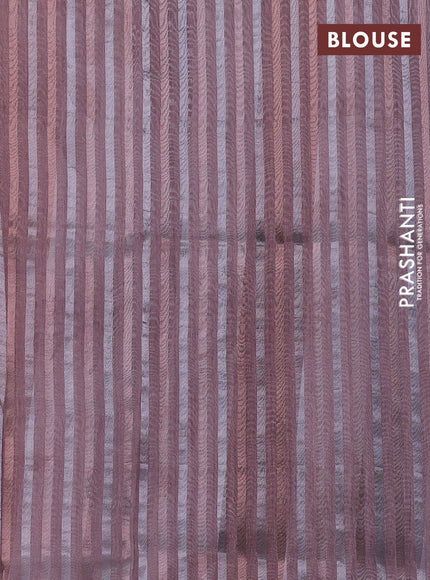 Organza tissue tussar saree pastel pink and brown with floral prints and lace work border