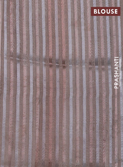 Organza tissue tussar saree pastel grey with floral prints and lace work border