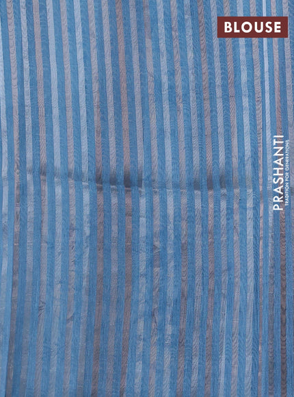 Organza tissue tussar saree light blue with floral prints and lace work border