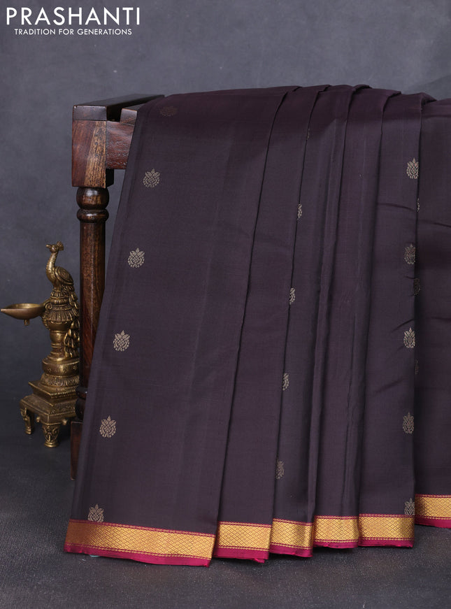 Pure soft silk saree coffee brown and wine shade with zari woven buttas and zari woven border