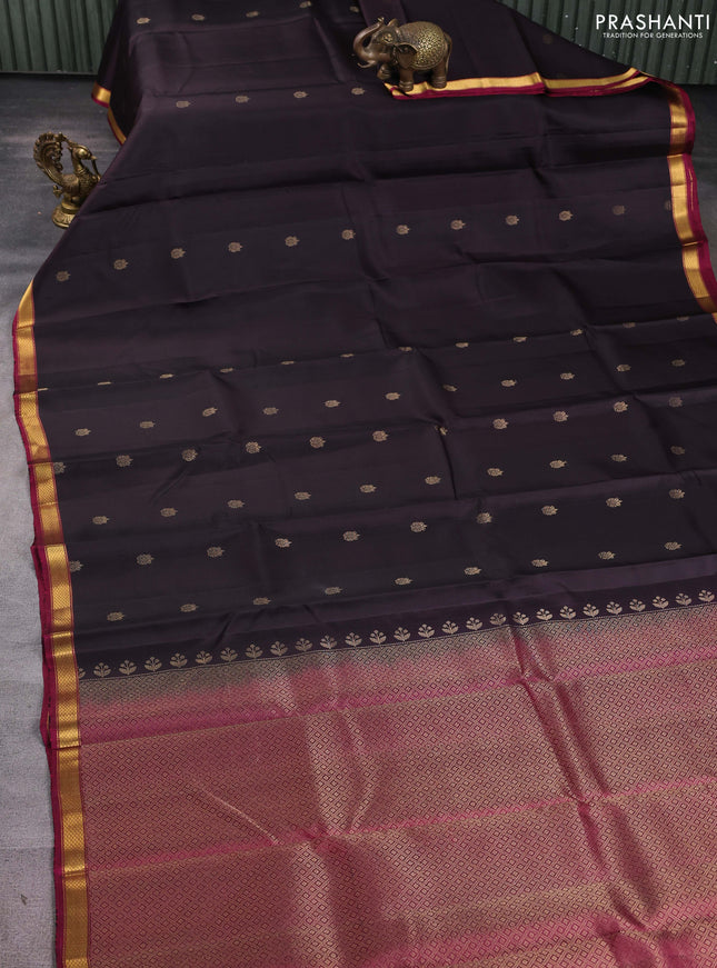Pure soft silk saree coffee brown and wine shade with zari woven buttas and zari woven border