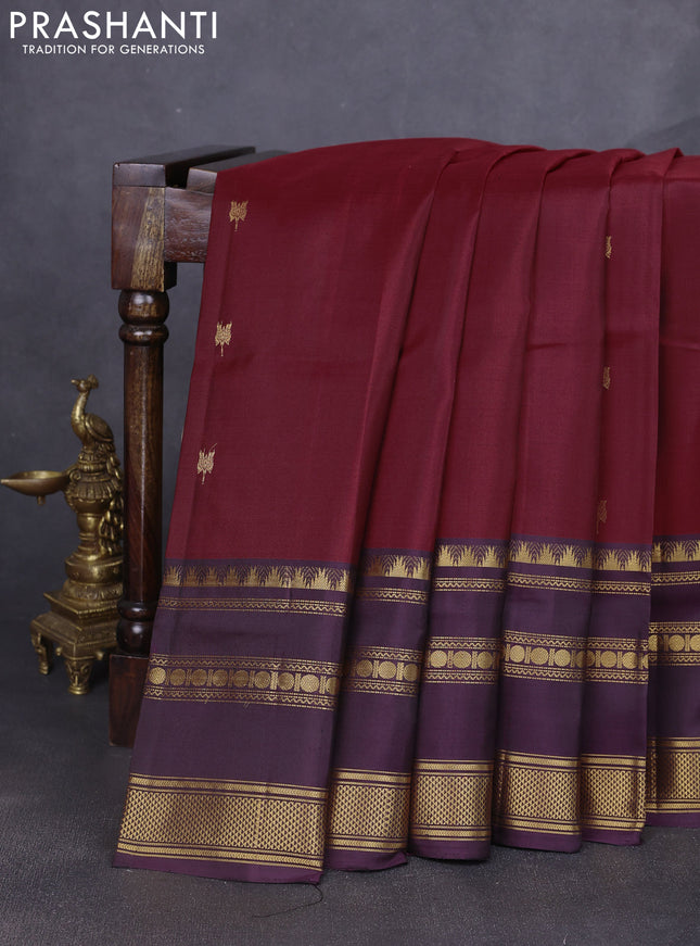 Pure soft silk saree maroon and wine shade with zari woven buttas and long zari woven border