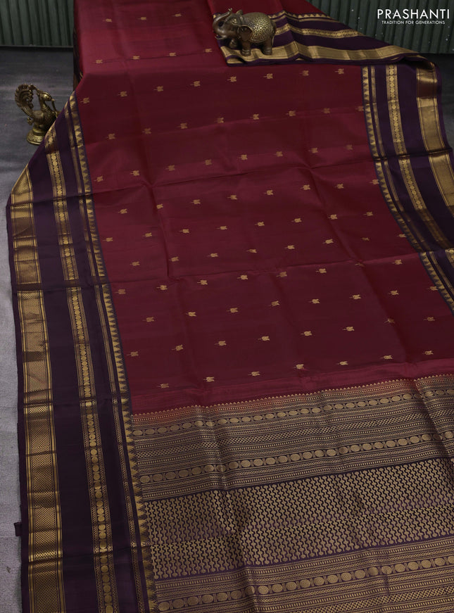 Pure soft silk saree maroon and wine shade with zari woven buttas and long zari woven border