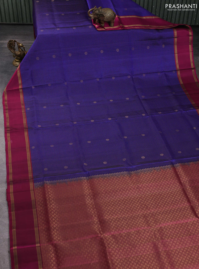 Pure soft silk saree blue and magenta pink with allover zari checks & buttas and rettapet zari woven border