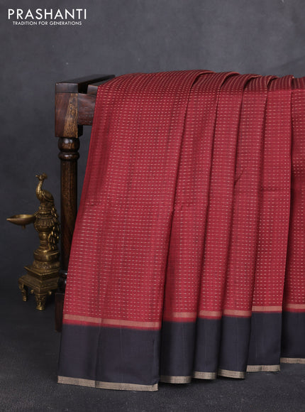Semi tussar saree maroon and black with allover zari weaves and rettapet zari woven border