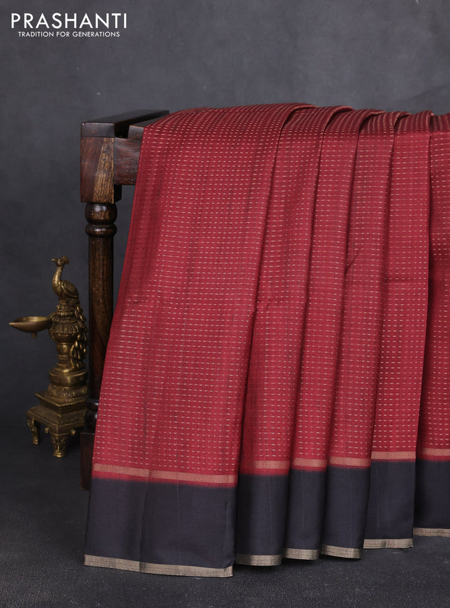 Semi tussar saree maroon and black with allover zari weaves and rettapet zari woven border