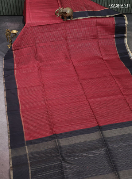 Semi tussar saree maroon and black with allover zari weaves and rettapet zari woven border