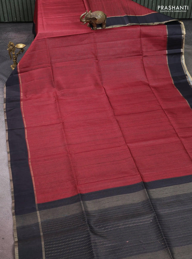 Semi tussar saree maroon and black with allover zari weaves and rettapet zari woven border