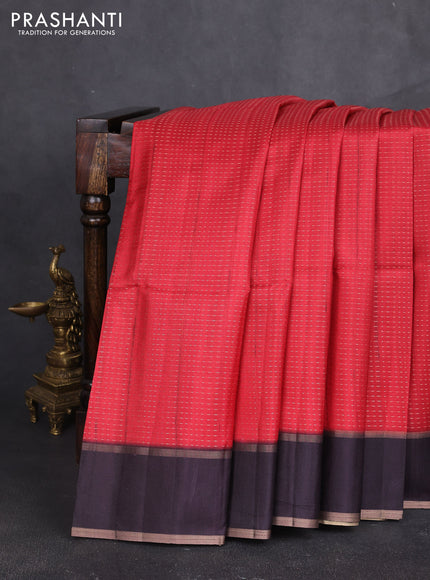 Semi tussar saree red and deep jamun with allover zari weaves and rettapet zari woven border