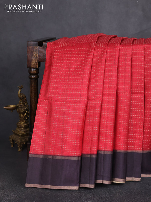 Semi tussar saree red and deep jamun with allover zari weaves and rettapet zari woven border