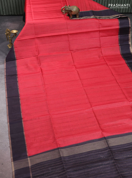 Semi tussar saree red and deep jamun with allover zari weaves and rettapet zari woven border