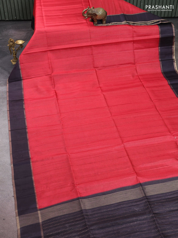 Semi tussar saree red and deep jamun with allover zari weaves and rettapet zari woven border