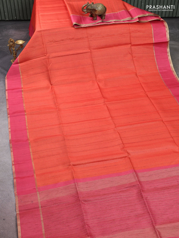Semi tussar saree orange and pink with allover zari weaves and rettapet zari woven border